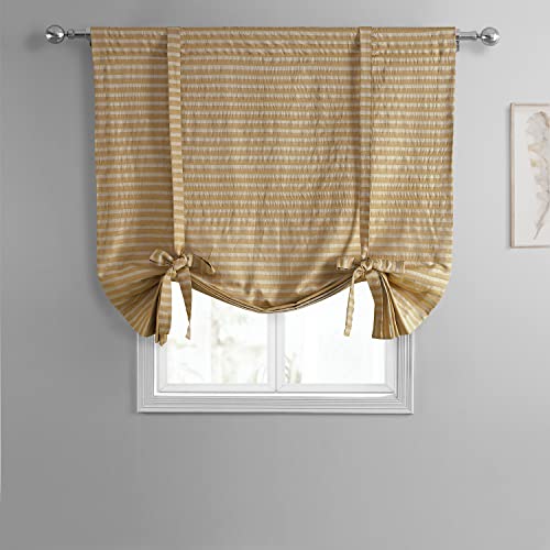 Hpd Half Price Drapes Hand Weaved Cotton Room Darkening Tie Up Curtains For Windows Roll Up Balloon Curtain For Living Room, Kitchen 46 X 63 (1 Panel), Cc-Tuma7-63, Beige And Gold #TOP2