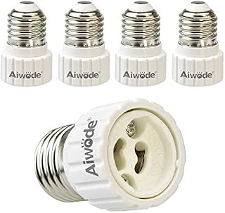 Aiwode E27 to GU10 Socket Converter,Medium Edison Screw to GU10 Bi-Pin Connector Light Socket Adapter,Max Wattage 200W,0~250V,120 Degree Heat Resistant,5 Pack.