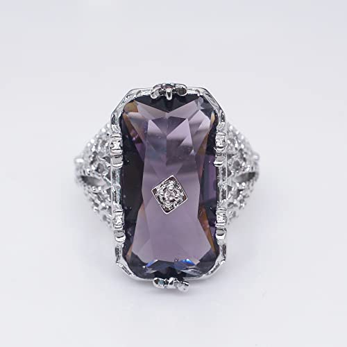 Luxury Fashion Rectangular Natural Amethyst Princess Ring in 925 Silver Openwork Square Perfect Cut Purple Gemstone Cubic Zirconia Ring CZ Eternity Engagement Wedding Ring Women's Sizes 6-10 5823