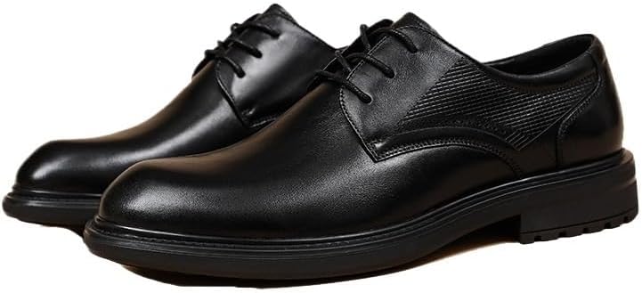 Men's Business Casual Shoes Fashion Lace-up Round Toe Dress Shoes Rubber Wear-Resistant Comfortable Leather Lined Soft Sole Oxford Shoes for Men