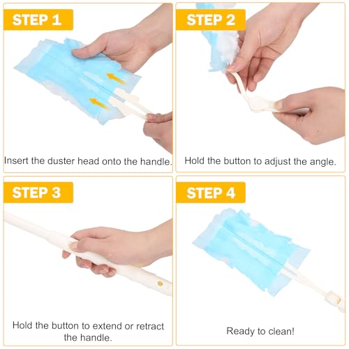 4 Stück Ersatzgriff Set, Teleskopstange Ausziehbar 90cm Kompatibel mit Swiffer, Einstellbare Verlängerter Griff mit 3 Klappgriff für Decke Möbel Ecke Reinigung