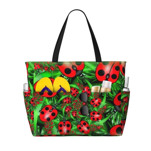 Grand sac de shopping et de travail imprimé coccinelle spacieux
