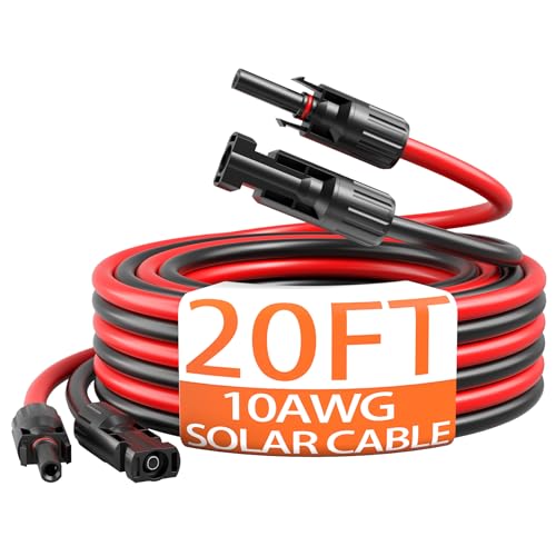 energeaster 10AWG Solar Cable with Pair of Connectors Solar Panel Adaptor Kit Tool, Extension Cable,10 Gauge Wire,Red and Black(20FT Red + 20FT Black)