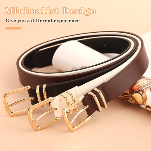 Monoluxe Pack 3 Womens Belts for Jeans Pants, Ladies Girls Leather Belts with Gold Sliver Buckle2