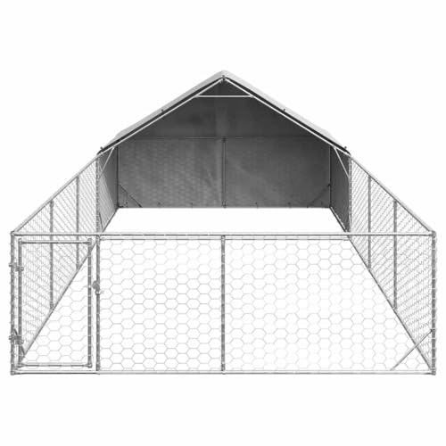 vidaXL Outdoor-Hundezwinger mit Auslauf 7x3x1,9 m Verzinkter Stahl, Hundekäfig im Freien, großer Hundekäfig, überdachter Hundezwinger