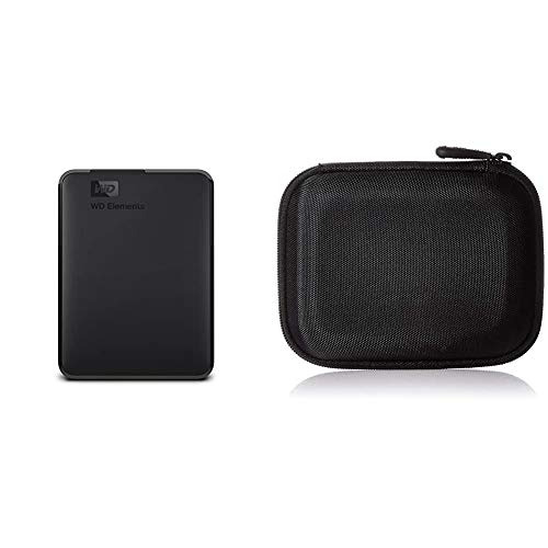 Discos Duros Externos WD Elements - Disco Duro Externo portátil de 3 TB con USB 3.0, Color Negro + Amazon Basics - Funda para Disco Duro Externo,...