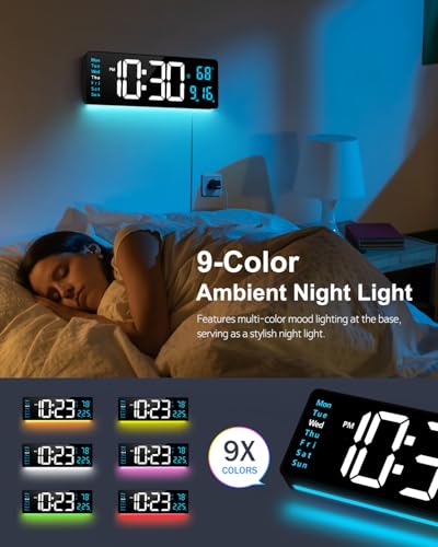 Image of Digital Wall Clock, 16 inch Large Display Digital Clock with Night Light, Wall Clock with DST, Alarm, LED, Date, Week, Temp for Living Room, Bedroom, Classroom Decor, Birthday Gift for Senior Mom Dad