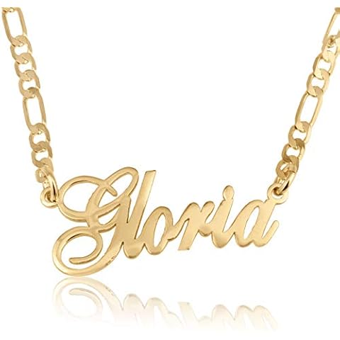 Beleco 18k Gold Plated or Sterling Silver 925 Custom Name Necklace - Personalized Name Plate Necklace for Men & Women with Elegant Figaro Chain, 15 Font Style | Customized & Personalized Necklaces Cover