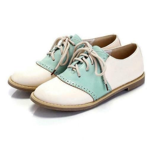 Preppy Style Womens Sweet Round Toe Oxford Lace Up Flats Casual Loafer Shoes (Blue,US10.5=UK8.5=AU9.5=EUR 43)