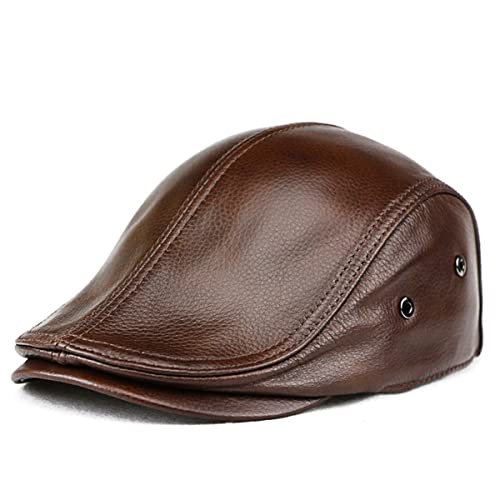 Icehao Men's Adjustable Newsboy Hat Beret Hat Driving Hunting Fishing Hat Genuine Leather Ivy Cap Fashion Beret Hat Flat Cap. (Brown) #TOP1
