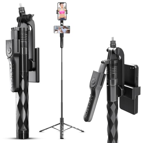 Image of Cason Long 69 Inch Selfie Stick for iPhone & Mobile, Portable Tripod with Bluetooth Remote- Selfie Stand for 2 Mobile Phones (Horizontal,Vertical) & Camera(Black)
