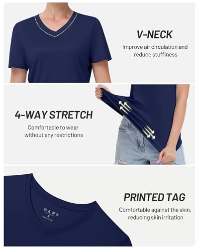 Image of Runhit Womens Workout Tops Short Sleeve UPF 50+ Athletic Sun Shirts Quick Dry V Neck T-Shirt Moisture Wicking Gym Hiking Tee