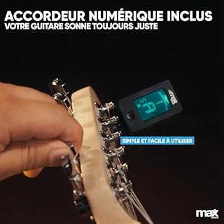Max Pack Guitare Électrique Style Quilted avec Ampli 40 Watts et Nombreux Accessoires, Housse, Accordeur, Cordes de rechange, Sangle, Câble 3m et Médiators, Kit Complet pour Bien Débuter – Noir - Les Beatles, Paul McCartney, John Lennon, RIngo Starr, George Harrison Max Pack Guitare Électrique Style Quilted avec Ampli 40 Watts et Nombreux Accessoires, Housse, Accordeur, Cordes de rechange, Sangle, Câble 3m et Médiators, Kit Complet pour Bien Débuter - Noir – Image 6