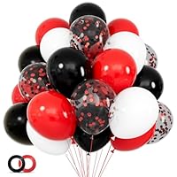 68Pcs Black Red White Latex Balloons 12 Inch with Black Red Confetti Balloons for Birthday, Baby Shower, Graduation Poker Card Party