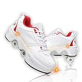 Pinkskattings@ Damen Und Mädchen Rollschuhe Skateboard Schuhe Kinderschuhe Mit Rollen Skate Shoes Rollen Schuhe Sportschuhe Laufschuhe Sneakers Mit Rollen Kinder (White and red, 41)