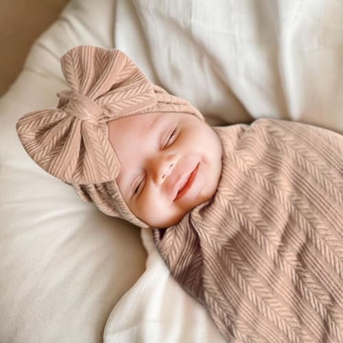 Image of BQUBO Newborn Receiving Blanket Hat Mittens Set for Baby, Unisex Baby Boys Girls Essentials, Newborn Registry Must Haves, Stroller Crib Shower Gifts