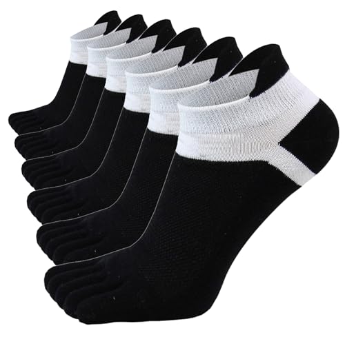 Image of Men Toe Socks No Show Low Cut Athletic Wicking Cotton 5 Finger Split Toe 6 Pack
