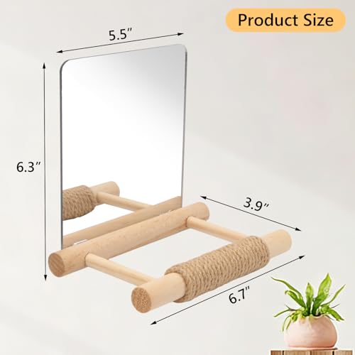 Image of Litewoo 6.7 inch Bird Mirror for Cage Wooden Hanging Parrot Perch Swing Toy | Acrylic mirror with wooden stand, hemp rope for foot care, reduces bird loneliness, for parakeet /budgie /cockatiel /lovebird
