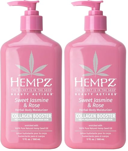 Image of Hempz Sweet Jasmine & Rose Herbal Body Moisturizer for Women,17 Fl. oz. - Moisturizing Lotion with 100% Pure Hemp Seed Oil,Collagen,Shea Butter - Hydrating Vegan Lotion for Dry Skin,(Pack of 2)