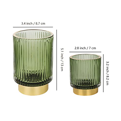 Fvstar 2Pcs Makeup Brush Holder,Glass Cosmetics Eyeliners Display Cup Unique Vintage Makeup Pencil Holder Decorative Dresser Makeup Organizer Office Desktop Pencil Holder(Green) #TOP5