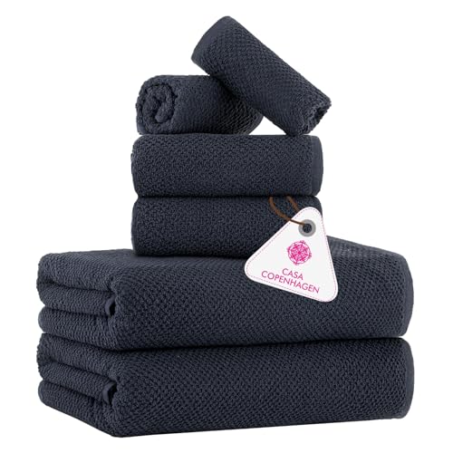 Casa Copenhagen Popcorn Textured, Juego de Toallas de 6 Piezas - Azul Marino, 550 g/m², 2 de baño, 2 de Mano, 2 Toallas de Mano, de algodón para Uso áspero y Duro, Set de Regalo para baño