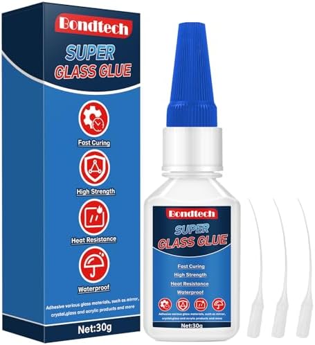 Glass Glue Clear Repair Heavy Duty 30 g, Super Glue for Glass with Anti-Clog Cap, for Acrylic, Mirror and More, Waterproof, Heat-Resistant (Clear, 30 Grams * 1 Pack, Glass Glue)