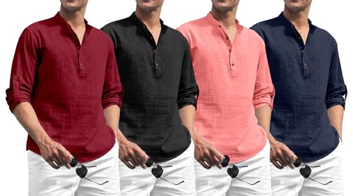 Image of Zombom Combo of Men's Solid Cotton Polyester Blend Full Sleeve Mandarin /Chinese Collor Straight Kurta Shirt (Pack of 4)