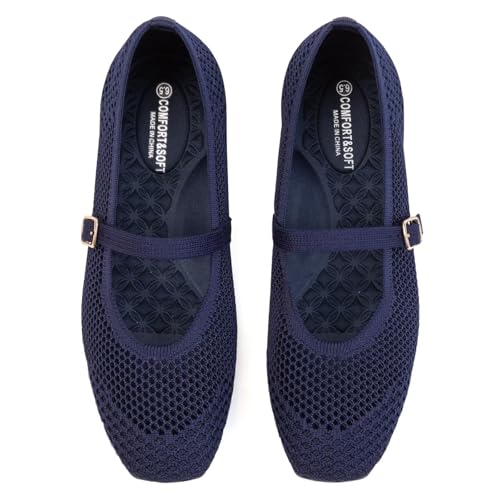Image of Frank Mully Womens Casual Flat Shoes Square Toe Shoes Knitted Mesh Flat Comfort Work Flat Shoes for Daily Washable