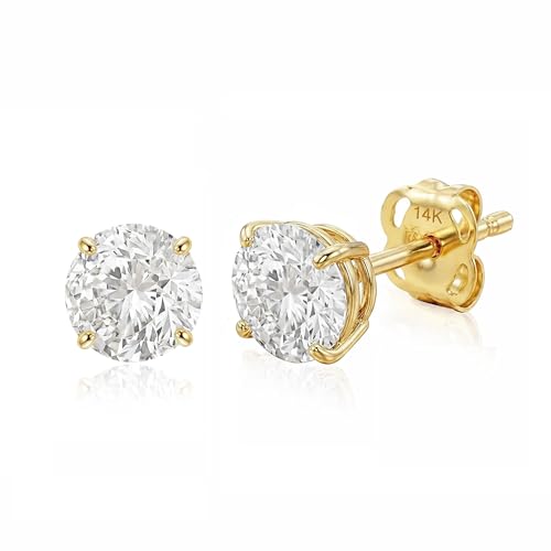 14K Yellow Gold Stud Earrings for Women Men with CZ