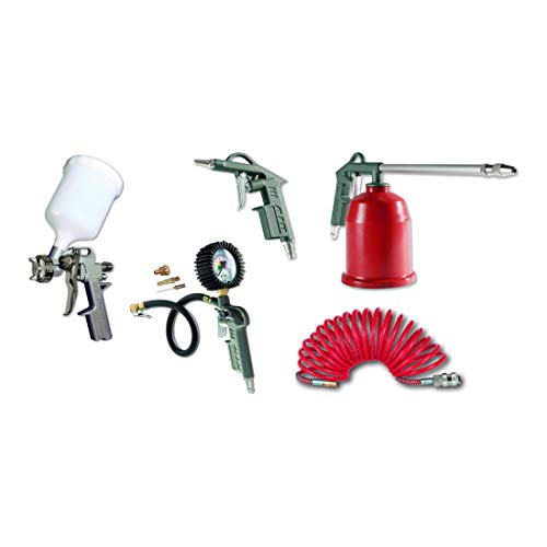 SCHNEIDER 5-teiliges Werkzeug-Set DL-WZ-Set mit Reifenfüllmessgerät, Ausblaspistole, 4m Spiralschlauch, Farbspritzpistole und Sprühpistole