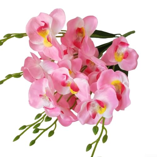 Ramo de orquídeas artificiales de mariposa con 20 cabezas para ramos de novia y decoración del hogar (rosa)