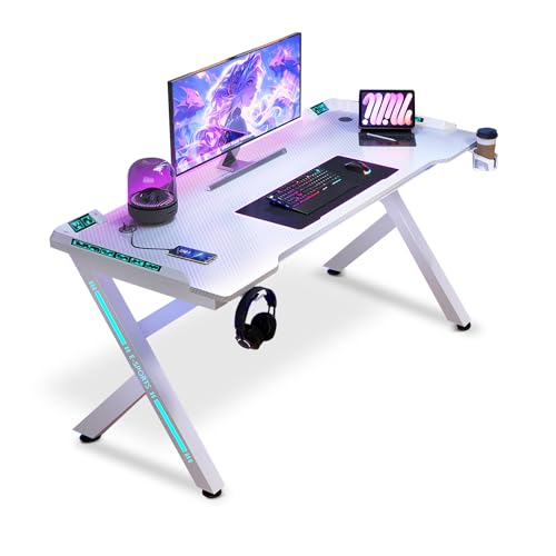 AZN Gaming Desk with LED Lights, USB Ports, 47 Inch