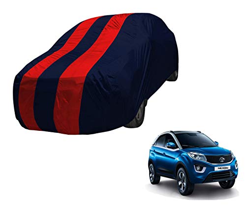 Image of Auto Hub Car Cover Compatible with Tata Nexon with Mirror Pocket,Triple Stitched, Weather Proof, Nexon Car Cover- Navy-Red