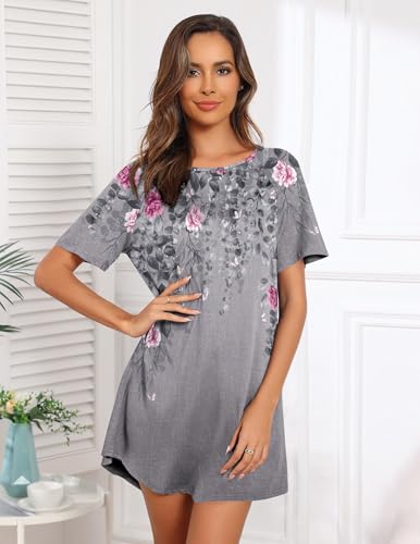 Image of Ekouaer Sleep Shirts for Women Short Sleeve Night Shirts for Sleeping Pullover Nightgown Soft Nightdress S-XXXL