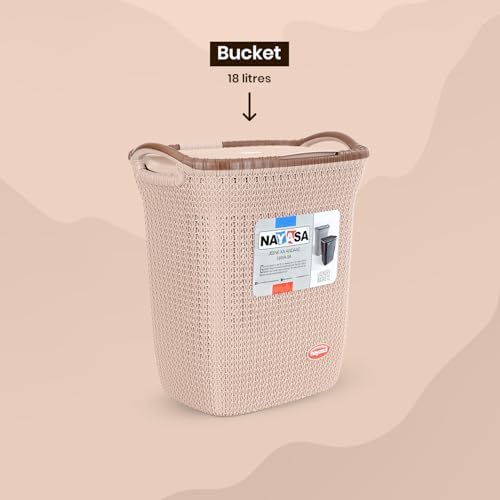 Nayasa Rope 43.5 Liters Plastic Laundry Basket for Clothes with Lid | Laundry Bag for Clothes | Laundry Basket Plastic | Clothes Basket | Multipurpose Basket for Storage | Light Brown