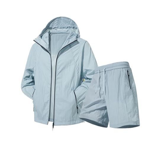 Combinaison homme d'extérieur légère bleu S ensemble été respirant avec capuche