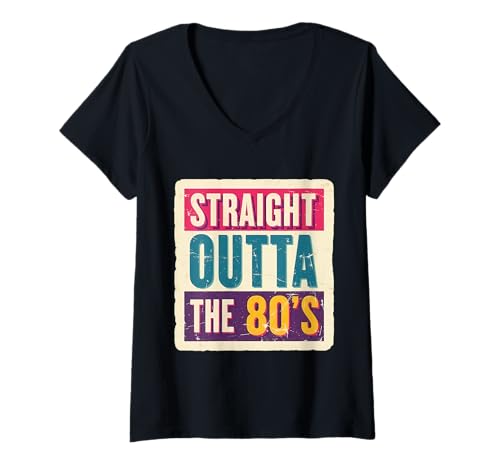 Womens Straight Outta The 80's 1980's Born Birthday Men Women Retro V-Neck T-Shirt