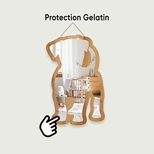 Cute Dog Patterned Silver Natural Wood Framed Acrylic To Hanging Wall Mirror Decorative Stickers Baby Kids Teen Room Nursery Bathroom Bedroom Livingroom Decoration #TOP1