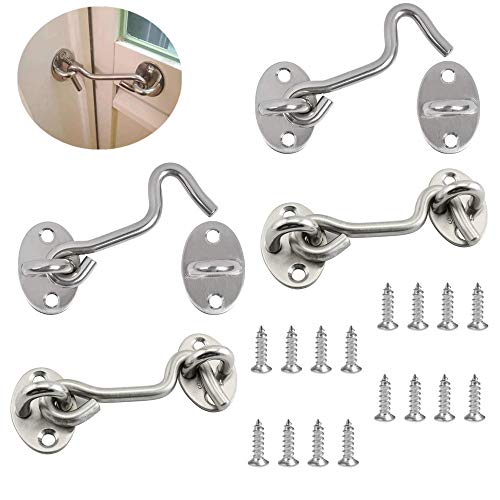 DARENYI 4 Stück Sturmhaken mit öSe, Edelstahl Kabinenhaken Türhaken, für Türen, Garagentor, Fenster, (7,5 cm/3 Zoll) Cover