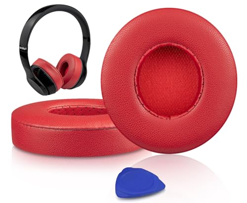 Almohadillas de piel de cordero para auriculares Beats Solo 2 y Solo 3 inalámbricos, con espuma de alta densidad, mayor grosor - rojo miniatura 1