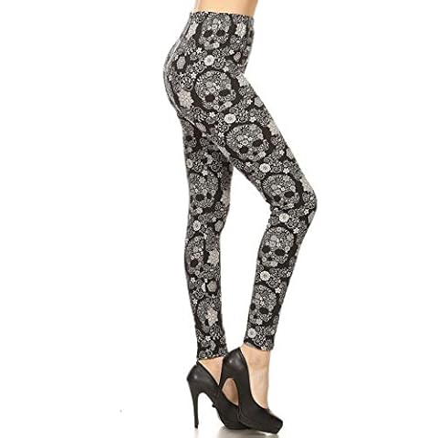 Leggings Depot Women's High Waisted Skull Leggings Cover