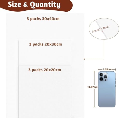 Koncci Leinwand zum Bemalen - 9 Stück(20x20, 20x30, 30x40 cm) Leinwand Set aus Baumwolle, Multi-Größen Canvas Painting, Leinwände für Acrylfarben Anfänger Studentin Künstlerin (Nicht Keilrahmen)