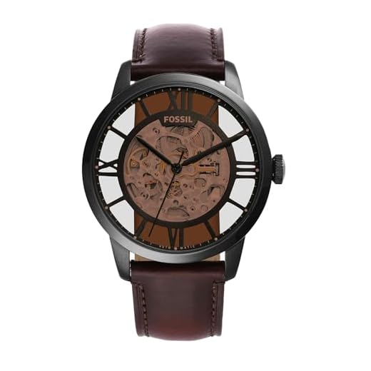 Fossil Reloj para hombre Townsman, movimiento automático, caja de acero negro de 44mm con correa de piel, ME3098