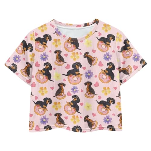 Image of Girls Crop Tees Crew Neck Casual Short Sleeve T Shirts Kids Loose Soft Comfortable Tees Blouses Shirt for Little Girl