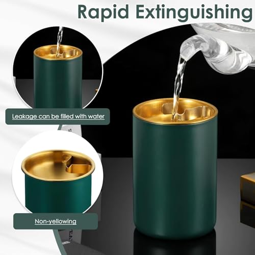 Image of NYRWANA Stainless Steel Windproof Ashtray with Lid | Rustproof, Easy-to-Clean Ash Holder for Smokers | Elegant Indoor Outdoor Ash Tray for Patio, Home, Office, Bar & Garden Use (Green)