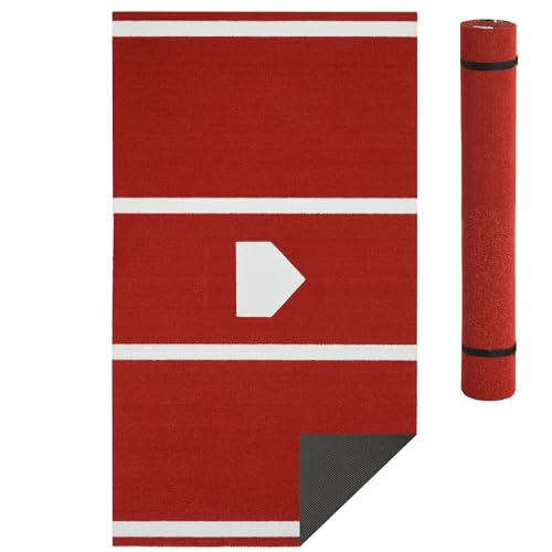 Garvee 10 x 3.8 ft Baseball Hitting Mat Softball Hitting Mat with Home Plate and Anti Fade Turf for Baseball Softball Training Practice Indoor and Outdoor Red