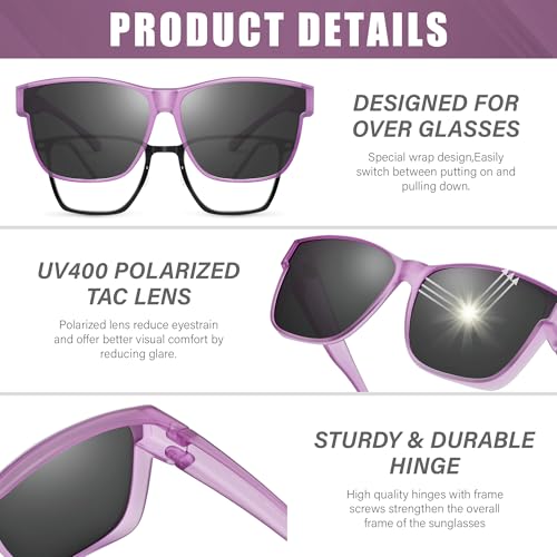 Image of Polarized Sunglasses Fit Over Glasses for Women Men, Oversized Square Sun Glasses UV400 Protection