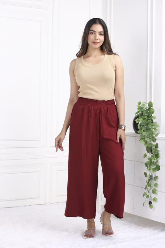 Image of Mlada Rayon Palazzo Pants for Women | Palazzo Pant for Women | Palazzo for Office Wear | Mid Rise Palazzo Pants | Regular Fit Palazzo Pants for Women | Relaxed Palazzo Pants | Solid Palazzo Pants