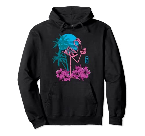 Retro Vaporwave Aesthetic Cool Flamingo Esqueleto 80s Estilo 90s Sudadera con Capucha