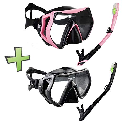WACOOL Snorkeling Package Set for Adults, Anti-Fog Coated Glass Diving Mask, Snorkel